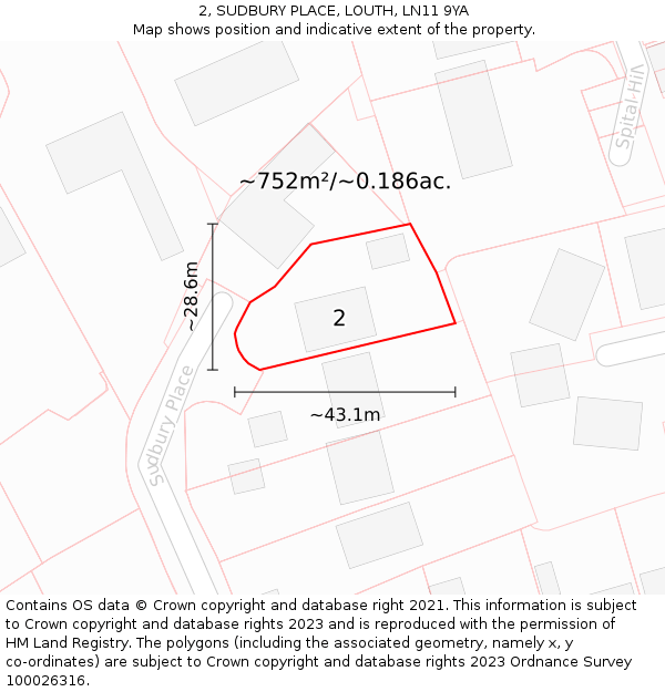 2, SUDBURY PLACE, LOUTH, LN11 9YA: Plot and title map