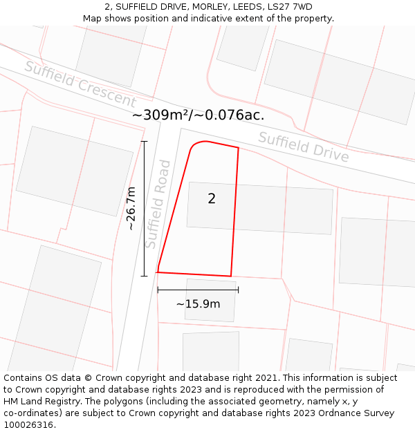 2, SUFFIELD DRIVE, MORLEY, LEEDS, LS27 7WD: Plot and title map