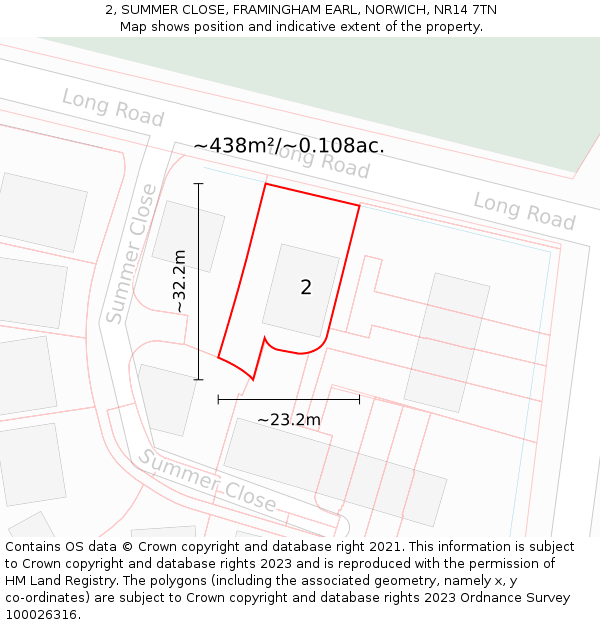 2, SUMMER CLOSE, FRAMINGHAM EARL, NORWICH, NR14 7TN: Plot and title map