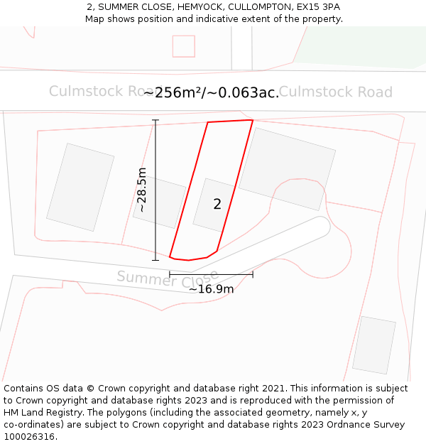 2, SUMMER CLOSE, HEMYOCK, CULLOMPTON, EX15 3PA: Plot and title map