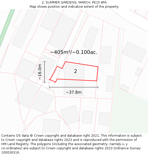 2, SUMMER GARDENS, MARCH, PE15 8FA: Plot and title map