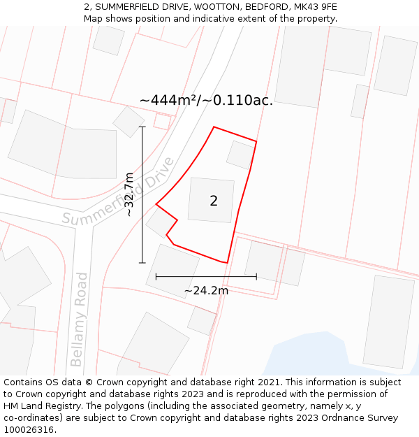 2, SUMMERFIELD DRIVE, WOOTTON, BEDFORD, MK43 9FE: Plot and title map