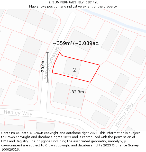 2, SUMMERHAYES, ELY, CB7 4YL: Plot and title map