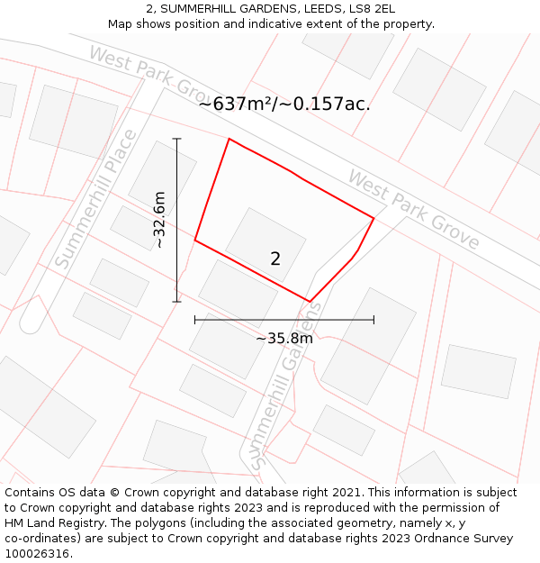 2, SUMMERHILL GARDENS, LEEDS, LS8 2EL: Plot and title map