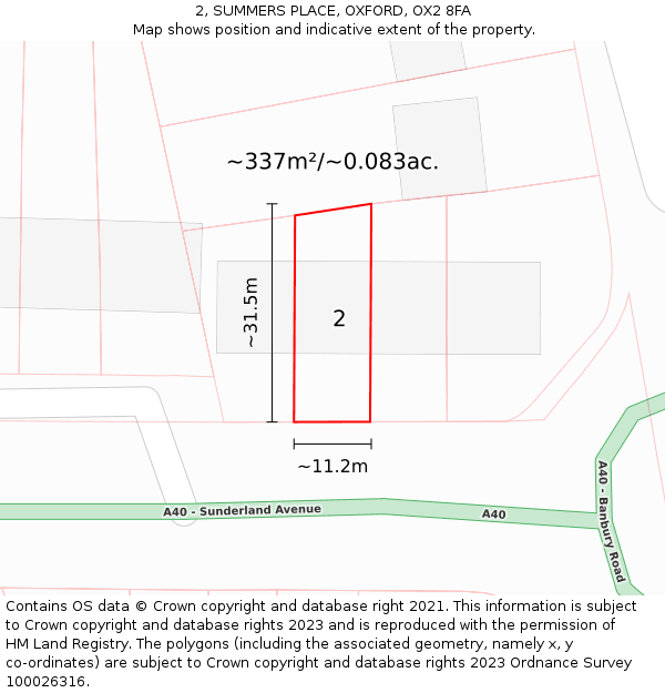 2, SUMMERS PLACE, OXFORD, OX2 8FA: Plot and title map