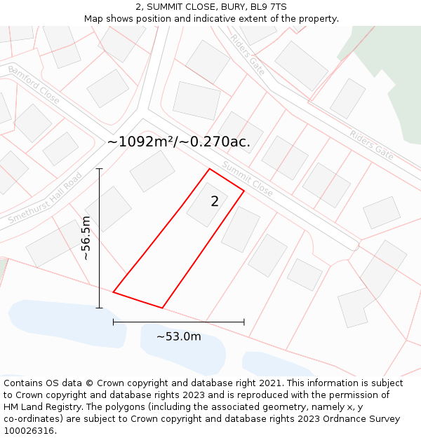 2, SUMMIT CLOSE, BURY, BL9 7TS: Plot and title map