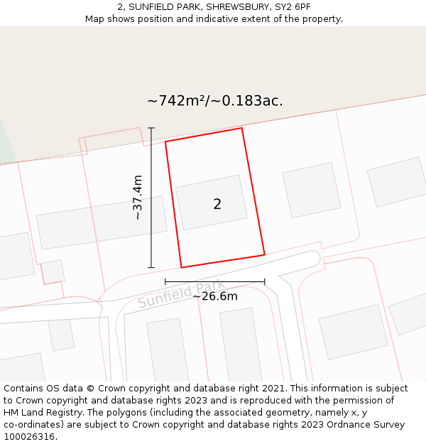 2, SUNFIELD PARK, SHREWSBURY, SY2 6PF: Plot and title map