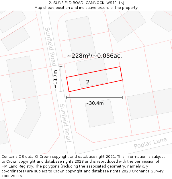 2, SUNFIELD ROAD, CANNOCK, WS11 1NJ: Plot and title map