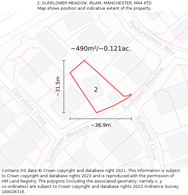 2, SUNFLOWER MEADOW, IRLAM, MANCHESTER, M44 6TD: Plot and title map