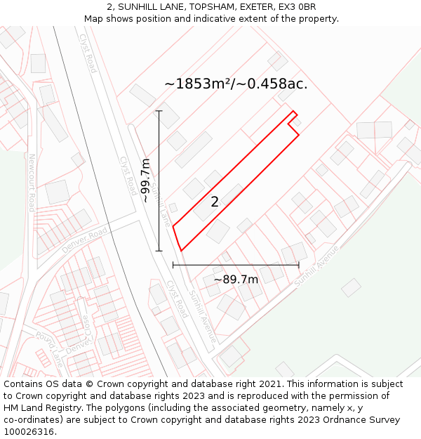 2, SUNHILL LANE, TOPSHAM, EXETER, EX3 0BR: Plot and title map