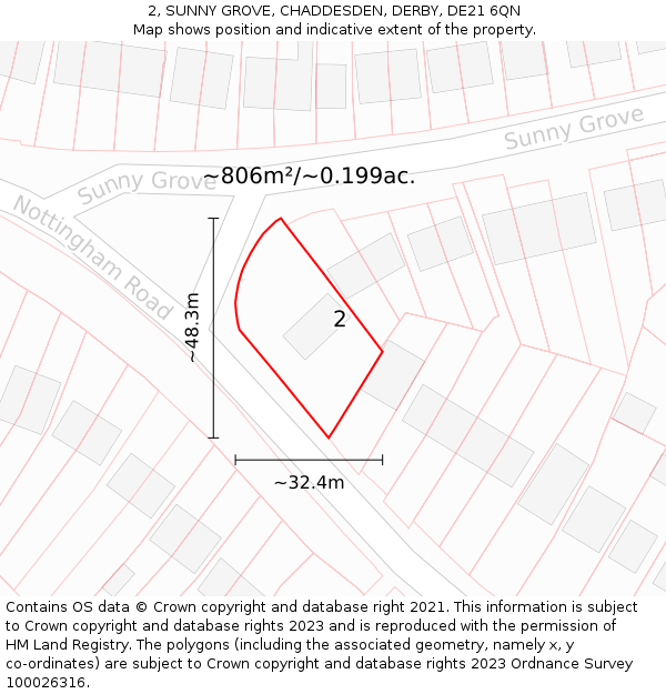 2, SUNNY GROVE, CHADDESDEN, DERBY, DE21 6QN: Plot and title map