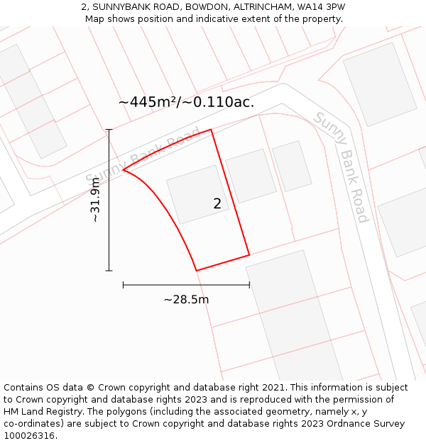 2, SUNNYBANK ROAD, BOWDON, ALTRINCHAM, WA14 3PW: Plot and title map