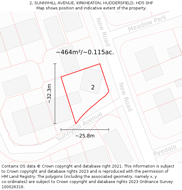 2, SUNNYHILL AVENUE, KIRKHEATON, HUDDERSFIELD, HD5 0HF: Plot and title map