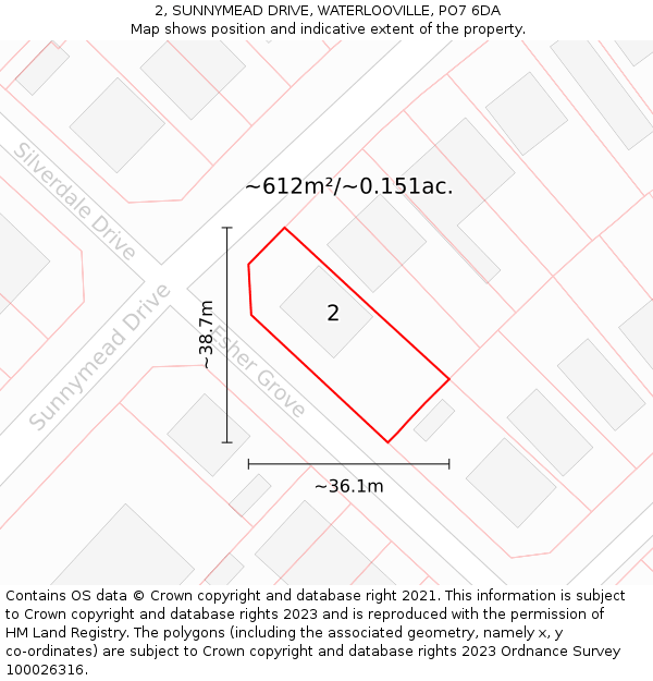 2, SUNNYMEAD DRIVE, WATERLOOVILLE, PO7 6DA: Plot and title map