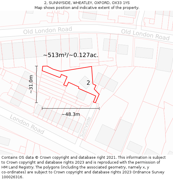 2, SUNNYSIDE, WHEATLEY, OXFORD, OX33 1YS: Plot and title map