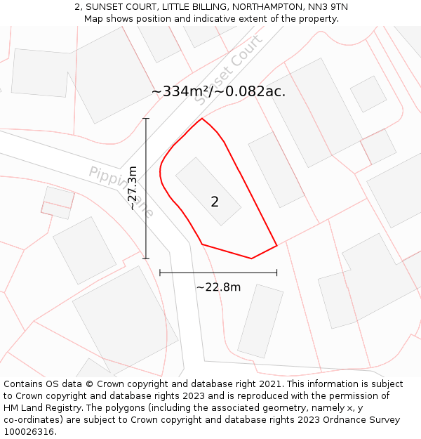 2, SUNSET COURT, LITTLE BILLING, NORTHAMPTON, NN3 9TN: Plot and title map
