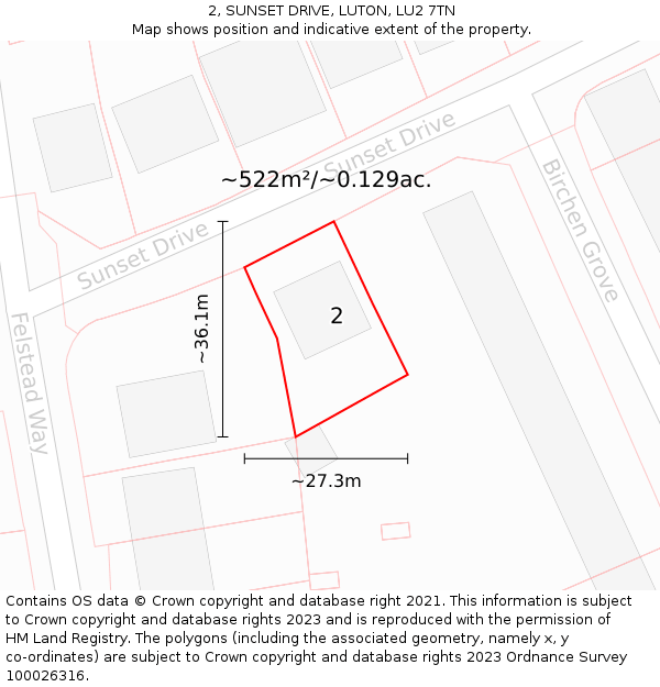 2, SUNSET DRIVE, LUTON, LU2 7TN: Plot and title map