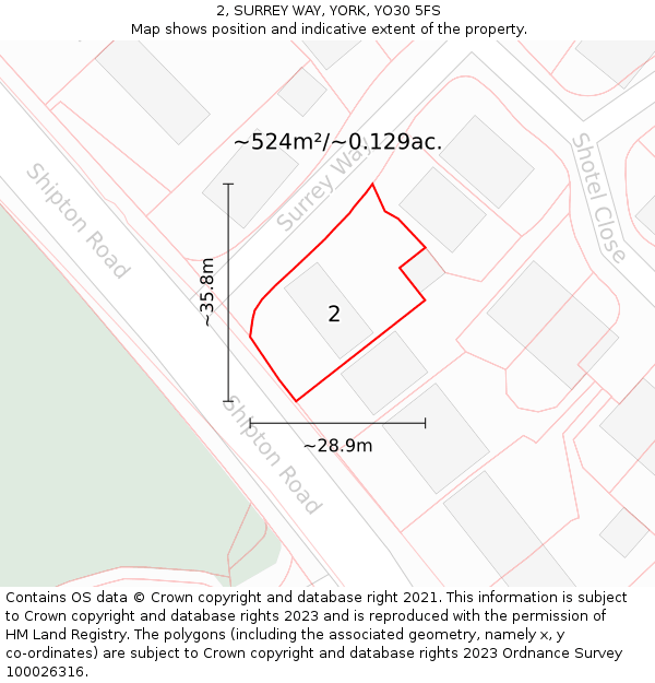 2, SURREY WAY, YORK, YO30 5FS: Plot and title map