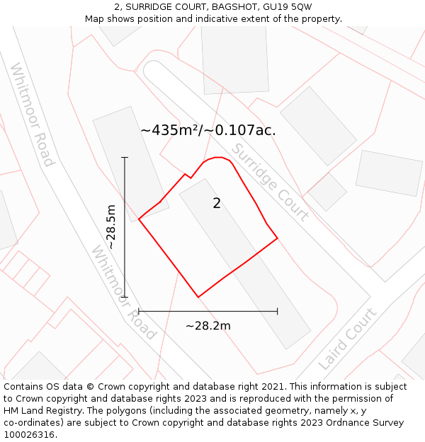 2, SURRIDGE COURT, BAGSHOT, GU19 5QW: Plot and title map