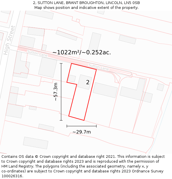 2, SUTTON LANE, BRANT BROUGHTON, LINCOLN, LN5 0SB: Plot and title map