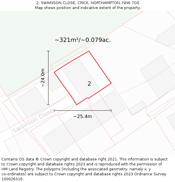 2, SWAINSON CLOSE, CRICK, NORTHAMPTON, NN6 7GS: Plot and title map