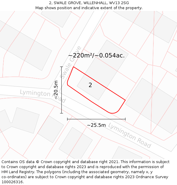 2, SWALE GROVE, WILLENHALL, WV13 2SG: Plot and title map