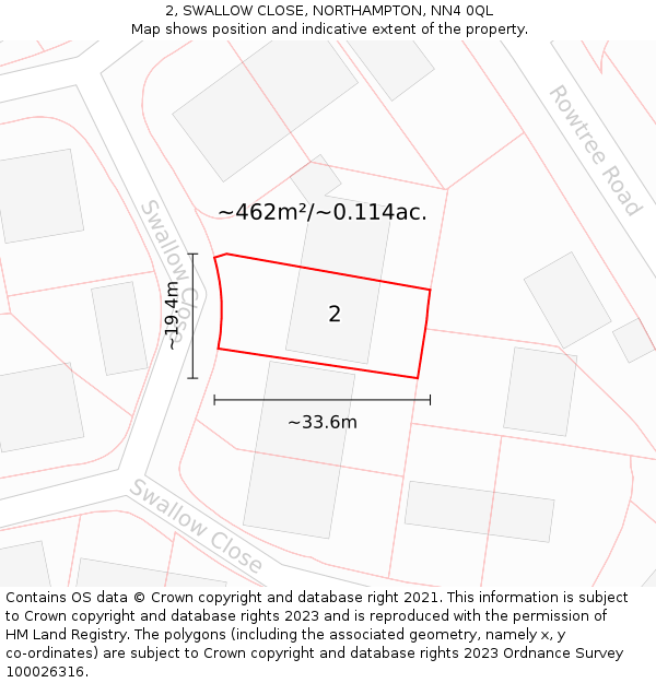 2, SWALLOW CLOSE, NORTHAMPTON, NN4 0QL: Plot and title map