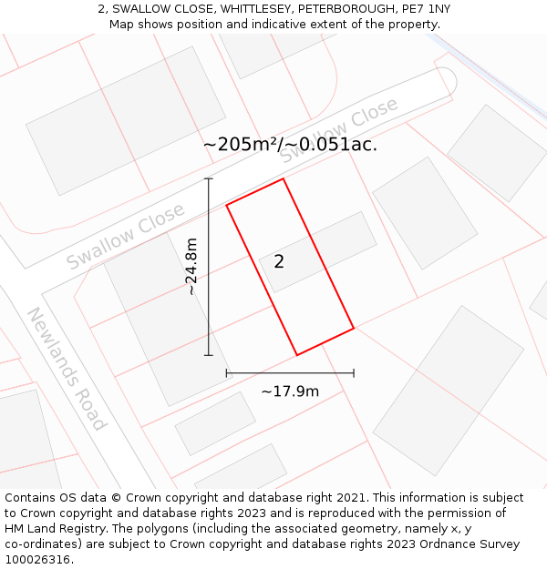 2, SWALLOW CLOSE, WHITTLESEY, PETERBOROUGH, PE7 1NY: Plot and title map