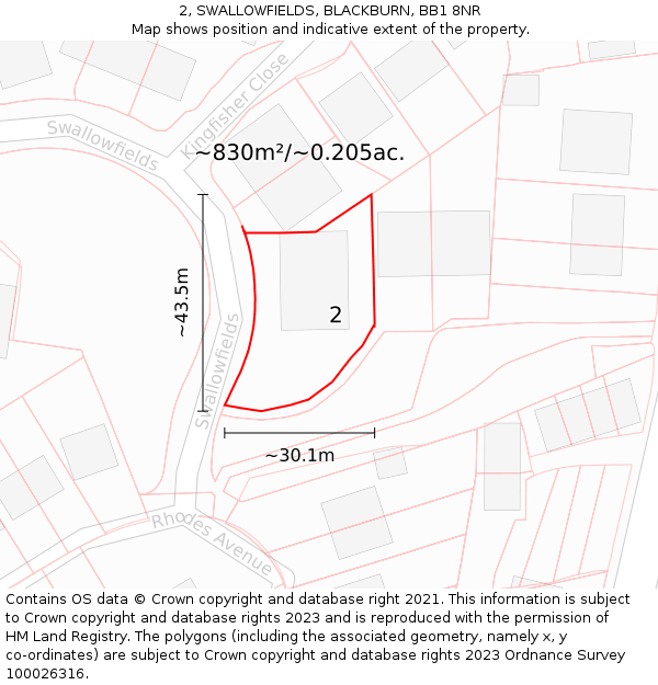 2, SWALLOWFIELDS, BLACKBURN, BB1 8NR: Plot and title map