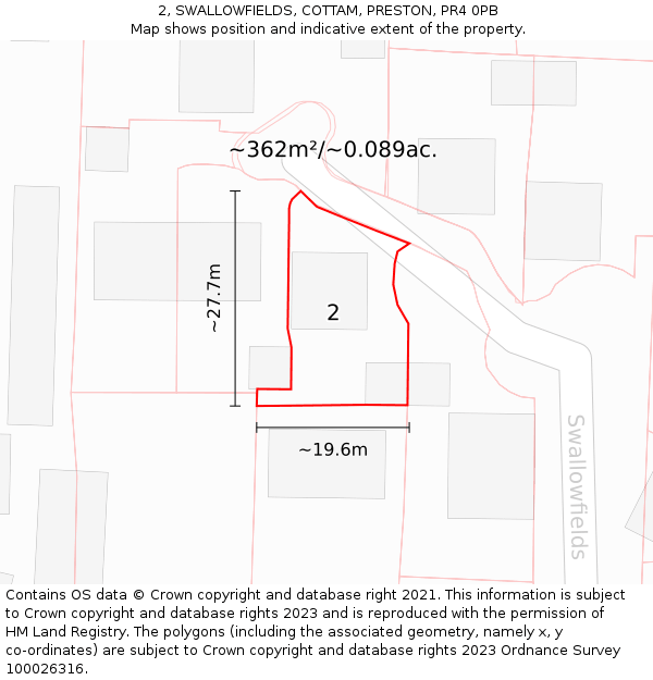 2, SWALLOWFIELDS, COTTAM, PRESTON, PR4 0PB: Plot and title map