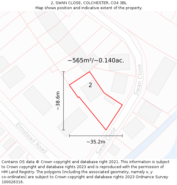 2, SWAN CLOSE, COLCHESTER, CO4 3BL: Plot and title map