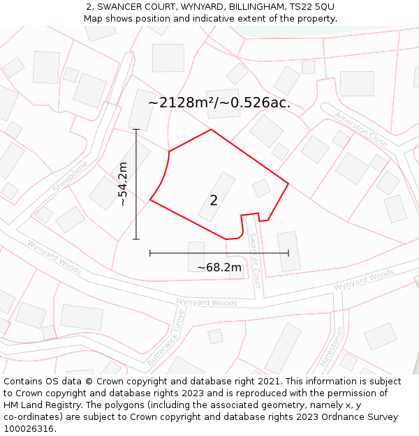 2, SWANCER COURT, WYNYARD, BILLINGHAM, TS22 5QU: Plot and title map