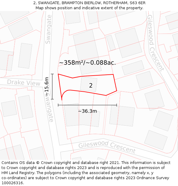 2, SWANGATE, BRAMPTON BIERLOW, ROTHERHAM, S63 6ER: Plot and title map