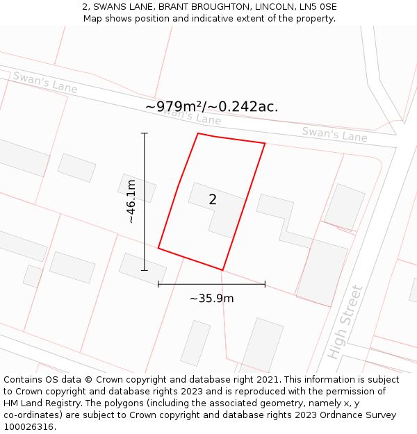 2, SWANS LANE, BRANT BROUGHTON, LINCOLN, LN5 0SE: Plot and title map