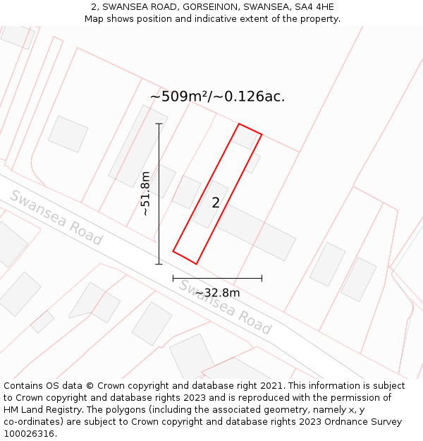 2, SWANSEA ROAD, GORSEINON, SWANSEA, SA4 4HE: Plot and title map