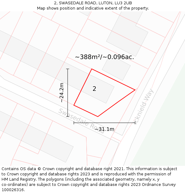 2, SWASEDALE ROAD, LUTON, LU3 2UB: Plot and title map