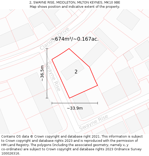 2, SWAYNE RISE, MIDDLETON, MILTON KEYNES, MK10 9BE: Plot and title map