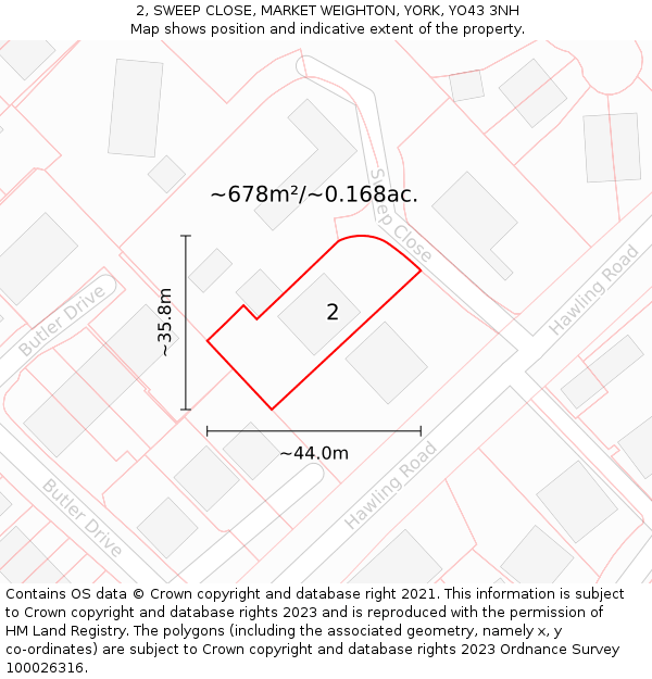 2, SWEEP CLOSE, MARKET WEIGHTON, YORK, YO43 3NH: Plot and title map