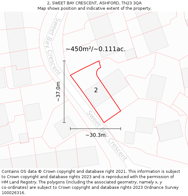 2, SWEET BAY CRESCENT, ASHFORD, TN23 3QA: Plot and title map