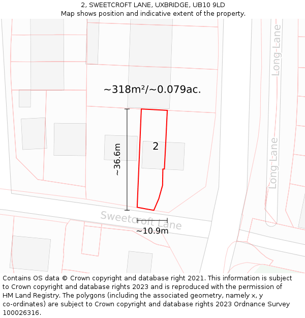 2, SWEETCROFT LANE, UXBRIDGE, UB10 9LD: Plot and title map