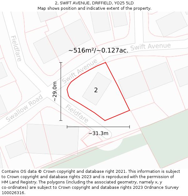 2, SWIFT AVENUE, DRIFFIELD, YO25 5LD: Plot and title map