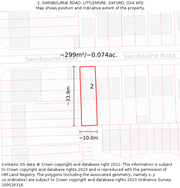 2, SWINBOURNE ROAD, LITTLEMORE, OXFORD, OX4 4PQ: Plot and title map