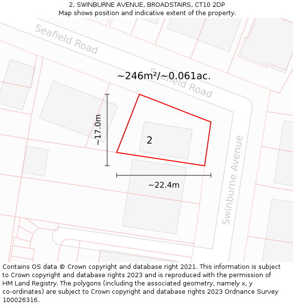 2, SWINBURNE AVENUE, BROADSTAIRS, CT10 2DP: Plot and title map