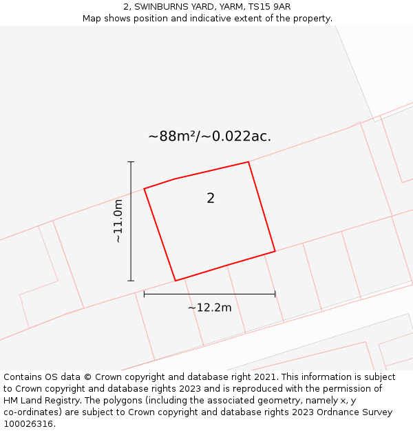 2, SWINBURNS YARD, YARM, TS15 9AR: Plot and title map