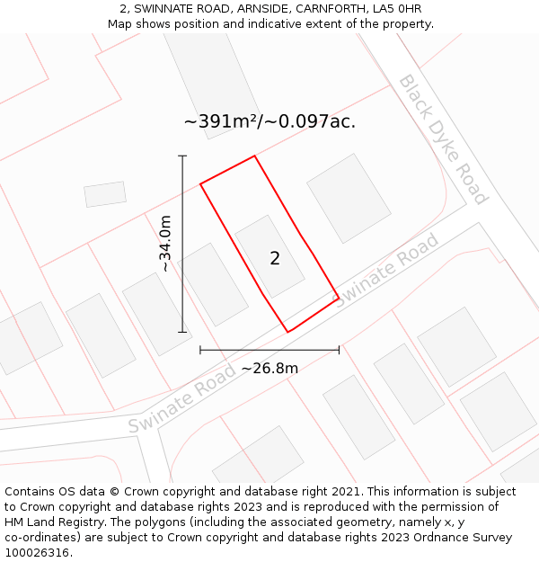 2, SWINNATE ROAD, ARNSIDE, CARNFORTH, LA5 0HR: Plot and title map