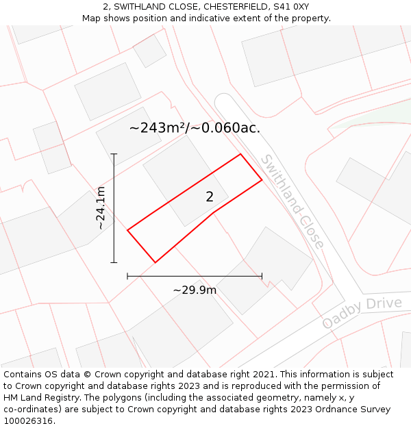 2, SWITHLAND CLOSE, CHESTERFIELD, S41 0XY: Plot and title map