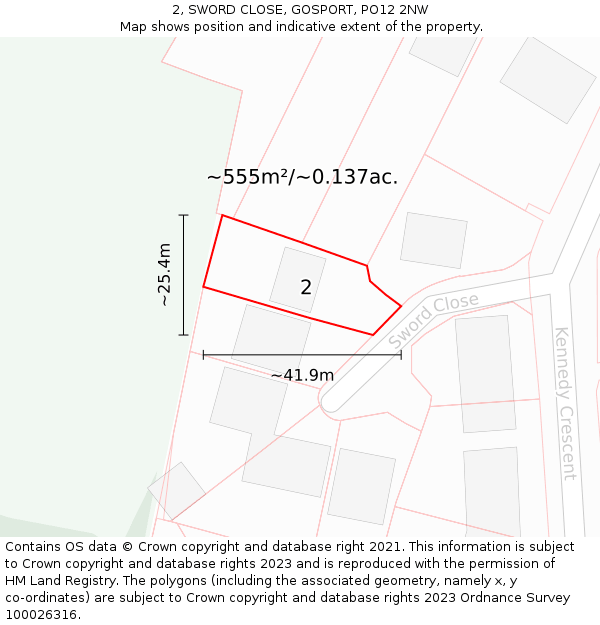 2, SWORD CLOSE, GOSPORT, PO12 2NW: Plot and title map