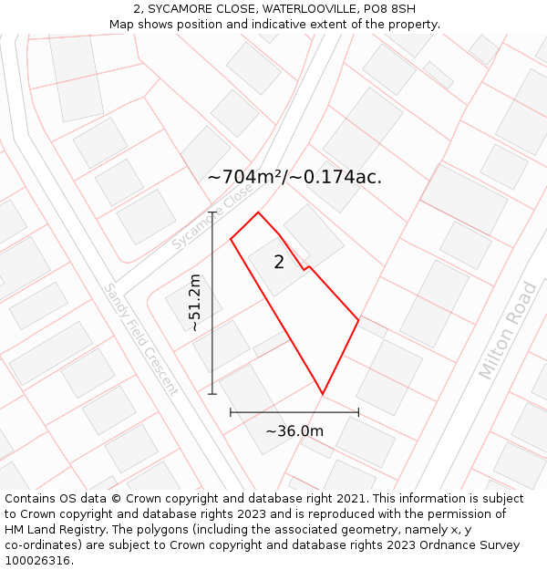 2, SYCAMORE CLOSE, WATERLOOVILLE, PO8 8SH: Plot and title map