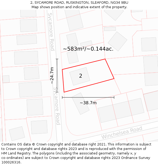 2, SYCAMORE ROAD, RUSKINGTON, SLEAFORD, NG34 9BU: Plot and title map