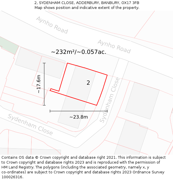 2, SYDENHAM CLOSE, ADDERBURY, BANBURY, OX17 3FB: Plot and title map